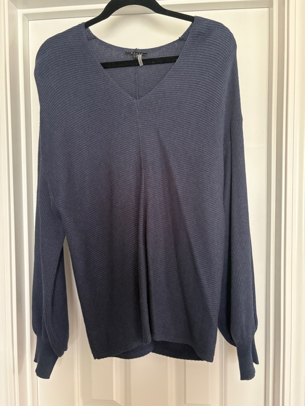 STATE Women's V-Neck Long Sleeve Sweater - dark denim blue
